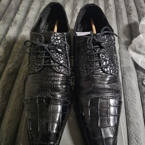 Stacy Adams Black Croc-Embossed Men's Oxfords